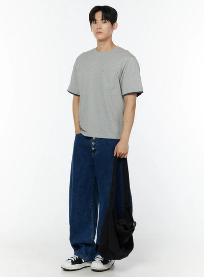 mens-layered-semi-crop-t-shirt-with-pocket-iu504 / Gray