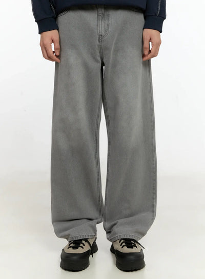 mens-wide-leg-denim-jeans-gray-io531 / Gray