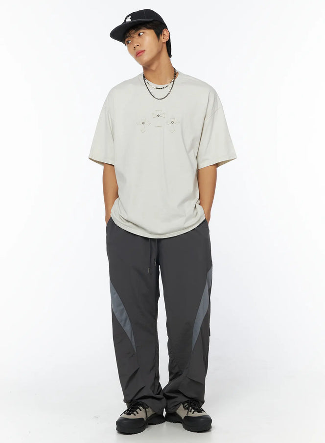 mens-monochrome-embroidered-t-shirt-iy529 / Light beige
