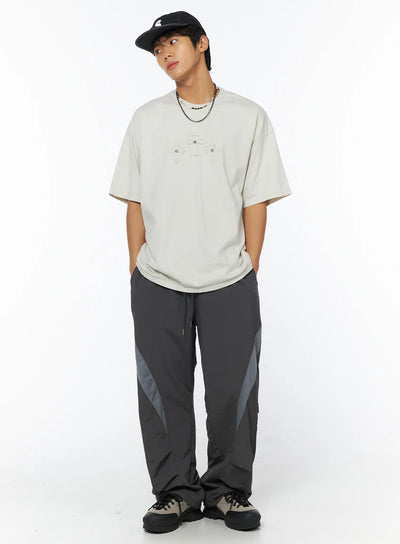 mens-monochrome-embroidered-t-shirt-iy529 / Light beige
