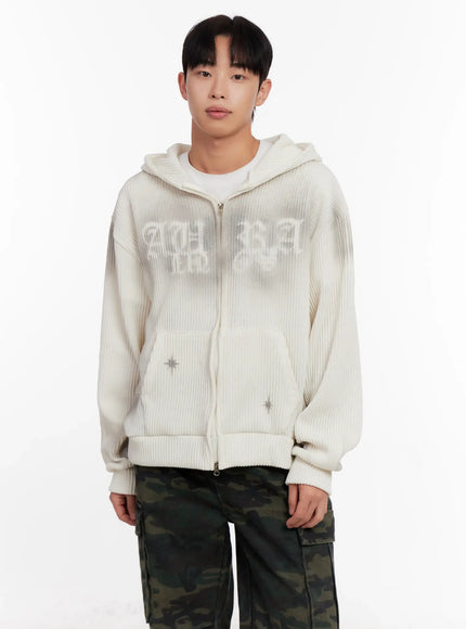 mens-two-way-ribbed-zip-up-hoodie-io523 / Light beige