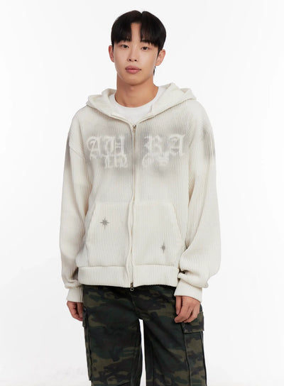 mens-two-way-ribbed-zip-up-hoodie-io523 / Light beige