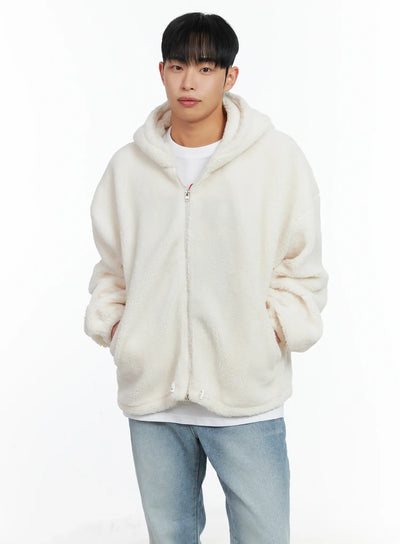 mens-two-way-fleece-hoodie-jacket-in518 / Light beige
