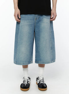 mens-wide-leg-denim-bermuda-shorts-ia527 / Light blue