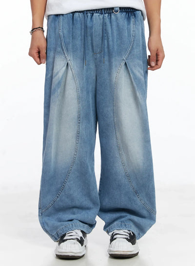 mens-detailed-light-washed-baggy-jeans-ij512 / Light blue