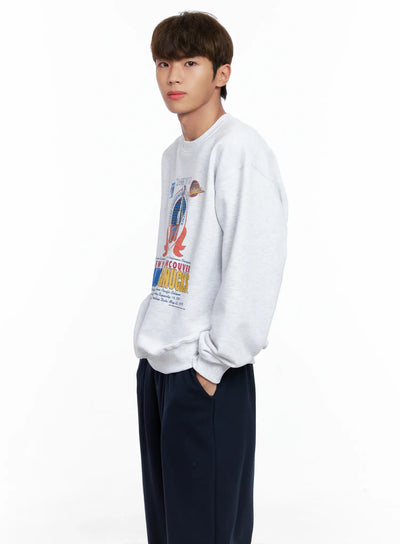 mens-retro-sports-crewneck-io502 / Light gray