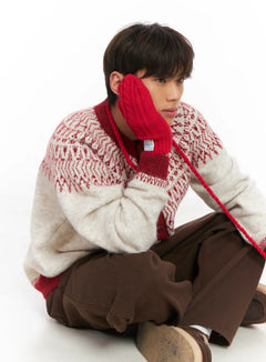 knit-touchscreen-corded-mittens-id511 / Red