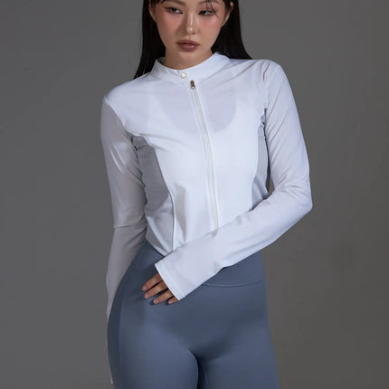 white-contrast-trim-crop-jacket-white-io517 / White