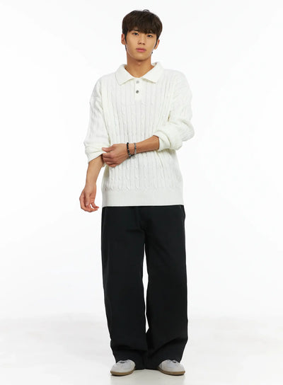 mens-cable-knit-collar-sweater-ij514 / White