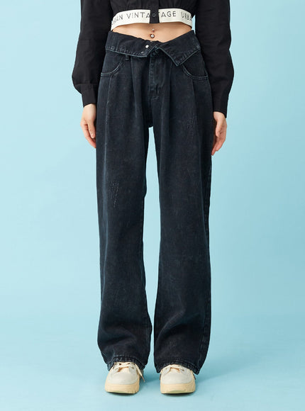 Four Buttoned Open Black Jeans CU8