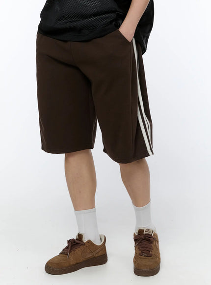 mens-black-stripe-track-shorts-dark-brown-ia517