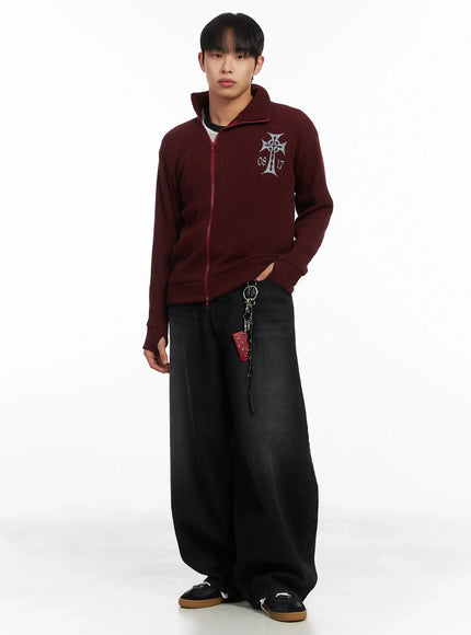 cross-print-high-neck-zip-up-cardigan-id515