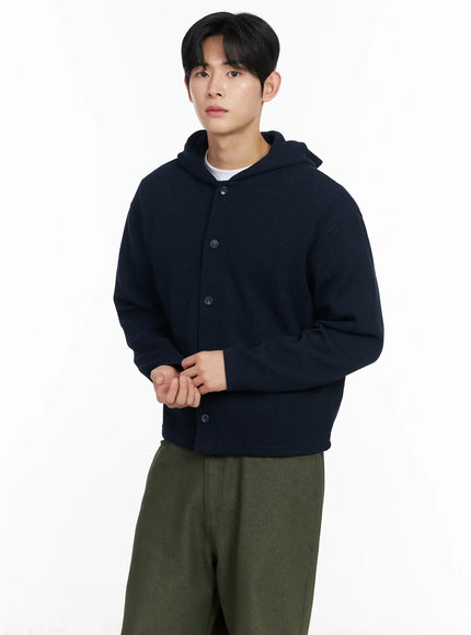 mens-ribbed-knit-hooded-cardigan-im518 / Dark blue