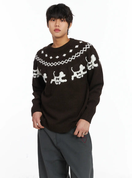 mens-winter-graphic-wool-knit-ij512 / Dark brown