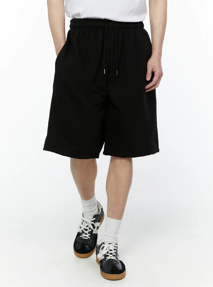 mens-side-slit-bermuda-sweat-shorts-black-iy504 / Black