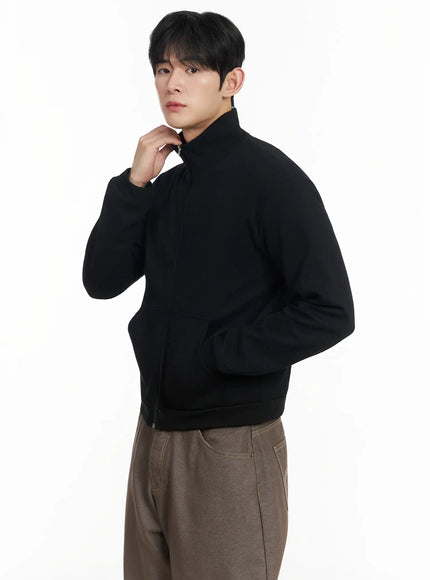 mens-soft-basic-collared-zip-up-jacket-if516 / Black