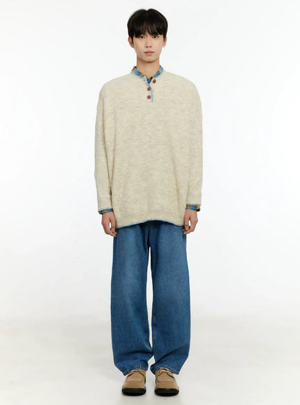 Men's Henley Contrast Stitch Sweater IN503