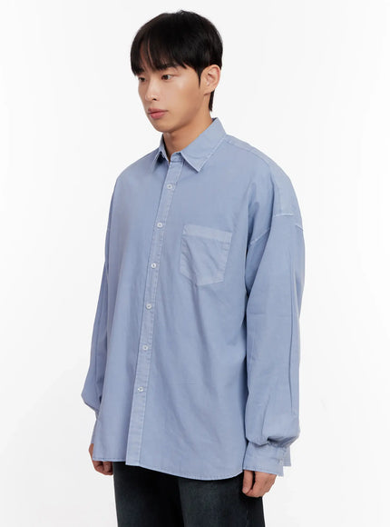 Men's Relaxed Fit Blue Cotton Shirt IO528