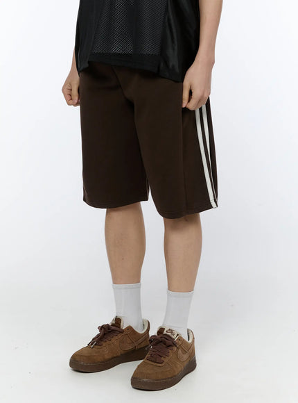 mens-black-stripe-track-shorts-dark-brown-ia517