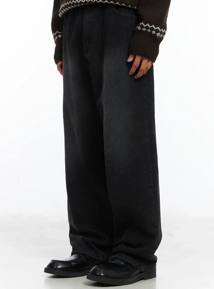 mens-straight-semi-wide-fleece-jeans-black-ij514