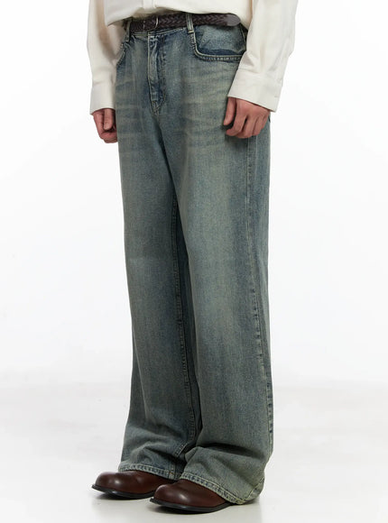 Men's Blue Washed Semi-Flared Jeans IJ521