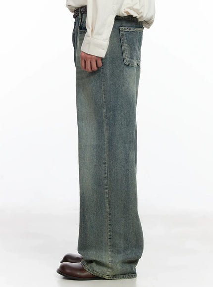 Men's Blue Washed Semi-Flared Jeans IJ521
