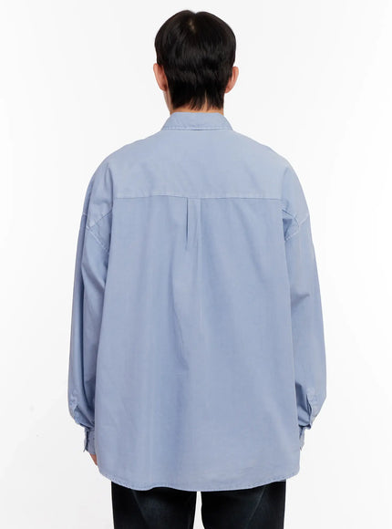 Men's Relaxed Fit Blue Cotton Shirt IO528