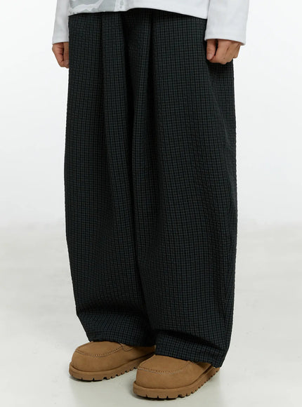 mens-mini-check-pattern-pin-tuck-wide-parachute-pants-if511