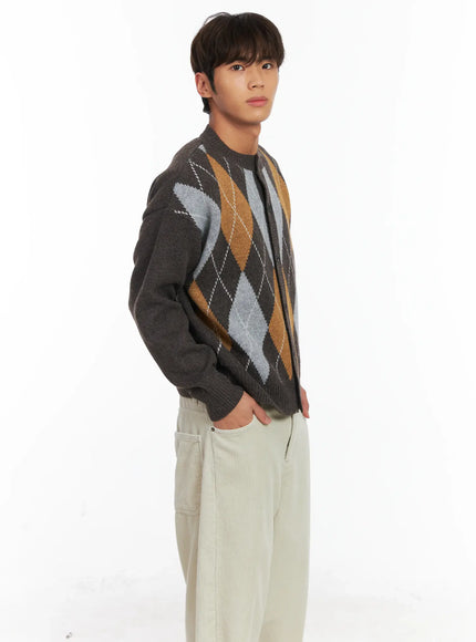 Men's Argyle Knit Cardigan ID511