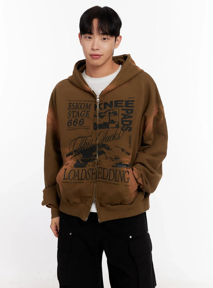 Men's Vintage Wash Graphic Zip-Up Hoodie IO523