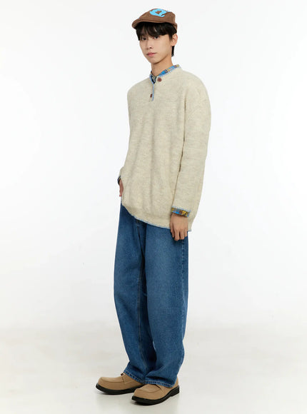 Men's Henley Contrast Stitch Sweater IN503