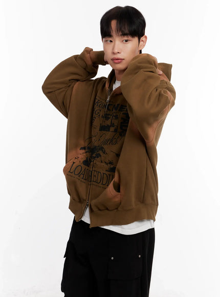 Men's Vintage Wash Graphic Zip-Up Hoodie IO523