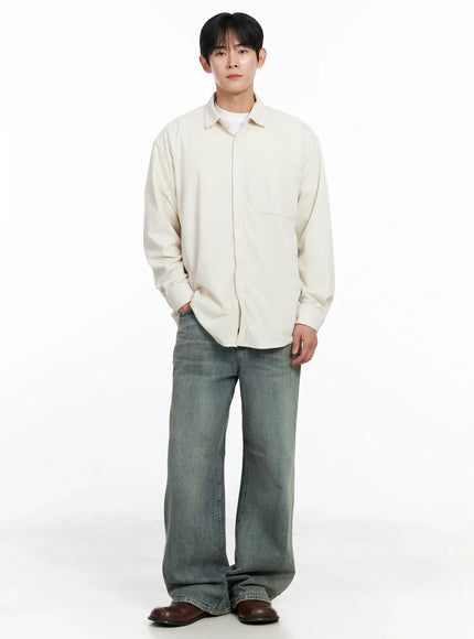 mens-simple-suede-button-up-shirt-ij521