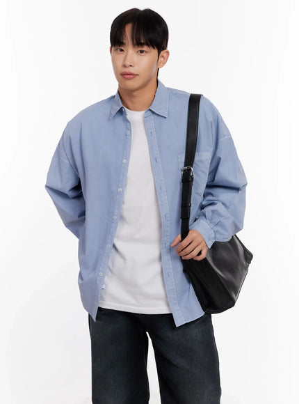 Men's Relaxed Fit Blue Cotton Shirt IO528