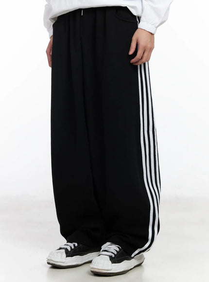 mens-baggy-stripe-sweatpants-im523 / Black