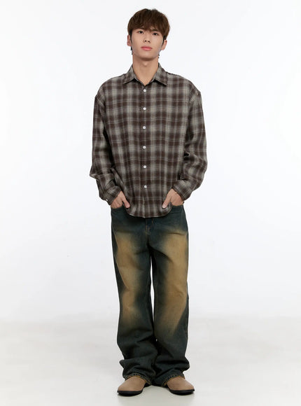 Men's Plaid Button-Up Shirt IN512