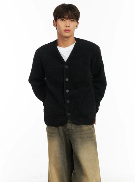 mens-sherpa-fleece-button-up-jacket-id511 / Black