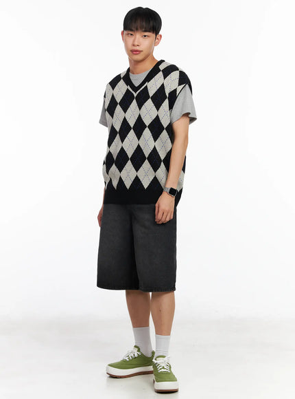 Men's V-Neck Argyle Sweater Vest IA501