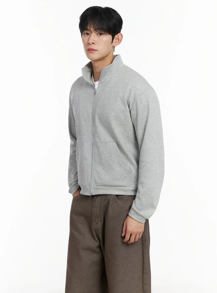 mens-soft-basic-collared-zip-up-jacket-if516 / Gray