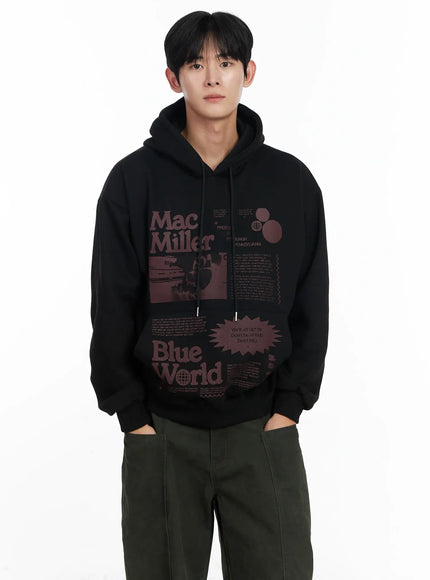 mens-graphic-print-fleece-hoodie-ij521 / Black