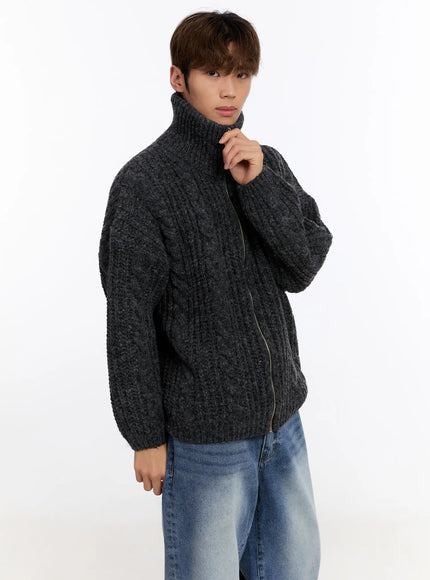 mens-knit-zip-up-jacket-in524 / Dark gray