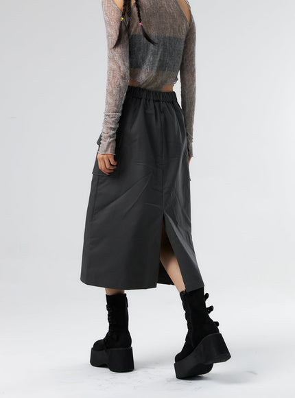 Simple High Waist Button Cargo Long Skirt CO05