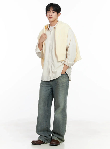 mens-simple-suede-button-up-shirt-ij521