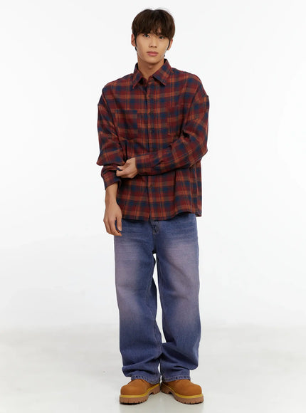 mens-casual-checkered-shirt-id523 / Dark red