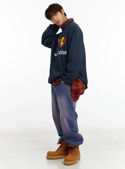 Men's Purple Washed Wide Jeans ID523