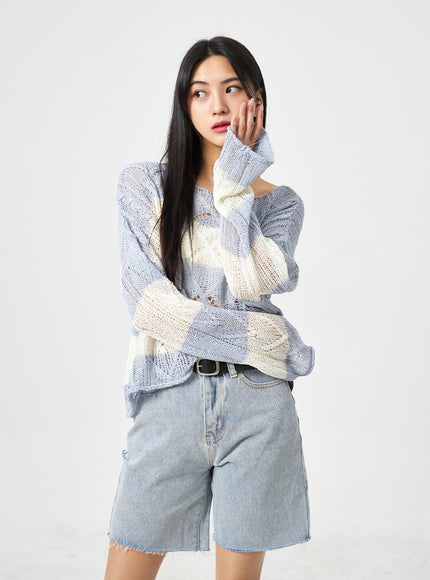 Mesh Stripe Sweater BA310