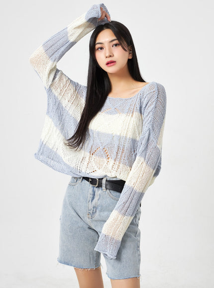 Mesh Stripe Sweater BA310