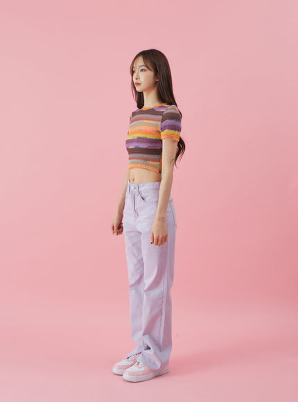 Side Slit Semi Wide Colorful Pants BY30