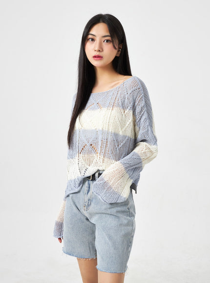 Mesh Stripe Sweater BA310