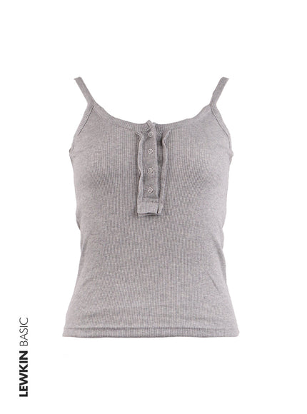 Basic U-Neck Snap Button Tank Top OJ424